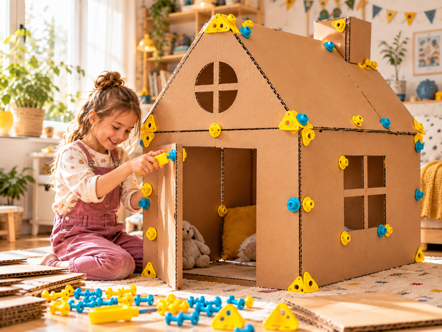 Domek zbudowany z kartonu z Playdo
